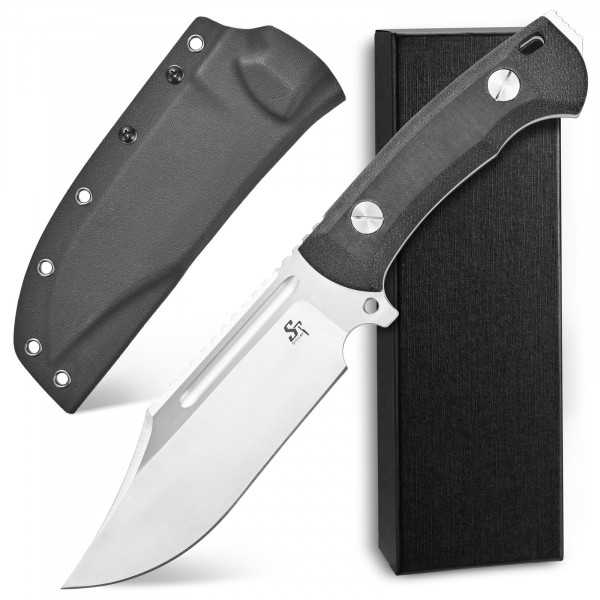 Sitivien ST20 Cuchillo de hoja fija Hoja de acero inoxidable N690 de 8 mm de grosor Mango completo Tang G10 Cuchillos fijos EDC para trabajar al aire libre Camping Bushcraft (Plata)