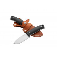 Lion Steel M2M Cuchillo EDC para exteriores con hoja fija, hoja de acero M390, opciones de mango de madera o micarta G10, funda de cuero con doble costura (Negro G10)
