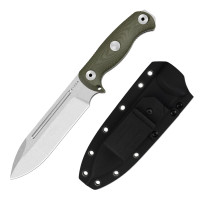 Kizer Drop Bear Fix 7 Cuchillo de hoja fija, cuchillo de caza con hoja AEB-L de 6.51 con mango de micarta verde y pomo de martillo, cuchillos de supervivencia con vaina, cuchillos Bushcraft con clip giratorio, 1103A1