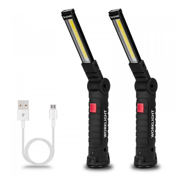 Lmaytech Tool Gifts for Men Paquete de 2 luces de trabajo LED recargables con base magnética, rotación de 360°, iluminación versátil para reparaciones, exteriores, regalos para hombres
