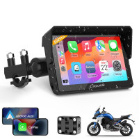 Carpuride W502PRO para motocicleta CarPlay y Android Auto y Bluetooth dual - Pantalla de navegación GPS impermeable de 5 para motocicleta, compartir música, intercomunicador, ecualizador, sensor de luz, brújula, barómetro