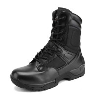 NORTIV 8 Botas de trabajo tácticas militares para hombre Senderismo Cremallera lateral Cuero Botas de combate para motocicleta al aire libre Respuesta, Talla 12, Negro