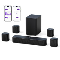 ULTIMEA Barra de Sonido Envolvente Virtual 7.1 Canales, Barra de Sonido para Smart TV con 4 Altavoces Envolventes, Potencia Máxima 330W, Sistema de Sonido Envolvente para TV, Control por App, Barra de Sonido para TV con subwoofer, Opt/AUX/BT, Aura A40