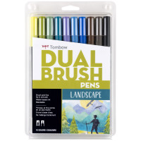 Tombow 56169 Rotuladores artísticos de doble pincel, paisaje, paquete de 10. Marcadores mezclables, con pincel y de punta fina