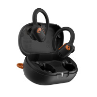 Skullcandy Push ANC Auriculares inalámbricos activos, auriculares Bluetooth, cancelación de ruido, batería de 58 horas, colgador para colocar sobre las orejas de ajuste seguro, resistente al sudor y al agua, micrófono para iPhone Android - Negro/Naranja