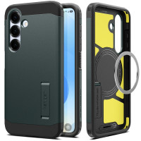 Funda Spigen para Galaxy S25, Tough Armor MagFit [Soporte] [Compatible con MagSafe] [Protección de grado militar] - Verde abismo