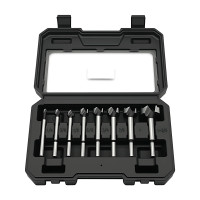 Axelord Juego de 8 puntas Forstner, hechas de acero de aleación, puntas Forstner para carpintería, abridor de barrena, herramienta de corte de perforación de vástago redondo para madera dura, madera blanda, plástico, madera contrachapada con estuche de al