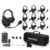Saramonic WiTalk9-9S Sistema de intercomunicación inalámbrico full-duplex de 1,9 GHz para 9 personas con auriculares de un solo oído, alcance de 500 m, ampliable a 30 usuarios, incluye 18 baterías, cargador de 10 compartimentos y estuche de transporte de 