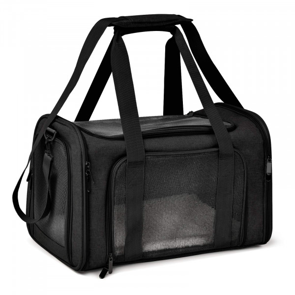 Henkelion Transportín grande para gatos y mascotas con lados suaves para gatos y cachorros de hasta 25 libras - Transportín de viaje plegable e impermeable - Negro