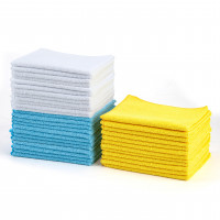 Amazon Basics Paños de limpieza de microfibra, ultra absorbentes, sin rayones, altamente absorbentes, no abrasivos, reutilizables y lavables, 16 x 12, azul/blanco/amarillo, paquete de 36