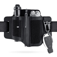 VIPERADE PL3 Funda multiherramienta, funda de cuero con área de parche DIY, organizador de bolsillo EDC para hombres, funda Leatherman soporte para linterna con soporte para bolígrafo, organizador de cinturón EDC con soporte para llaves (B-Negro)
