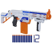 NERF N-Strike Elite Retaliator Blaster, culata, agarre, barril, 12 clips, 12 dardos, juguetes al aire libre para niños mayores de 8 años (exclusivo de Amazon)