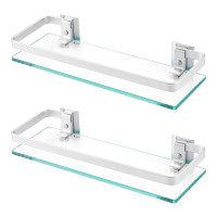 KES Estantes de vidrio para baño, estantes flotantes de vidrio templado de 14 pulgadas de aluminio extra grueso, paquete de 2 organizadores de almacenamiento rectangulares para montaje en pared, plateado, A4126A-P2