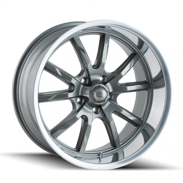 Ridler 650 Rueda de labio gris/pulido con acabado pintado (18 x 9,5 pulgadas/5 x 127 mm, desplazamiento de 0 mm)