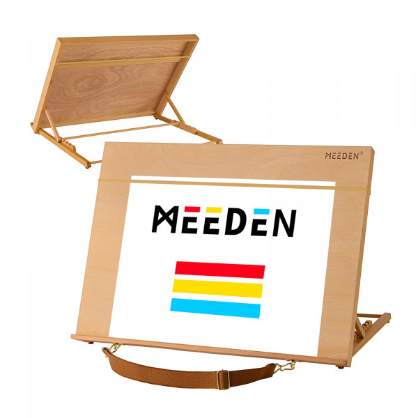 MEEDEN Caballete de mesa de madera A2 para pintar, tablero de dibujo y dibujo ajustable de 5 posiciones con correa para el hombro, caballete de escritorio portátil de madera de haya para adultos, artistas, principiantes y estudiantes