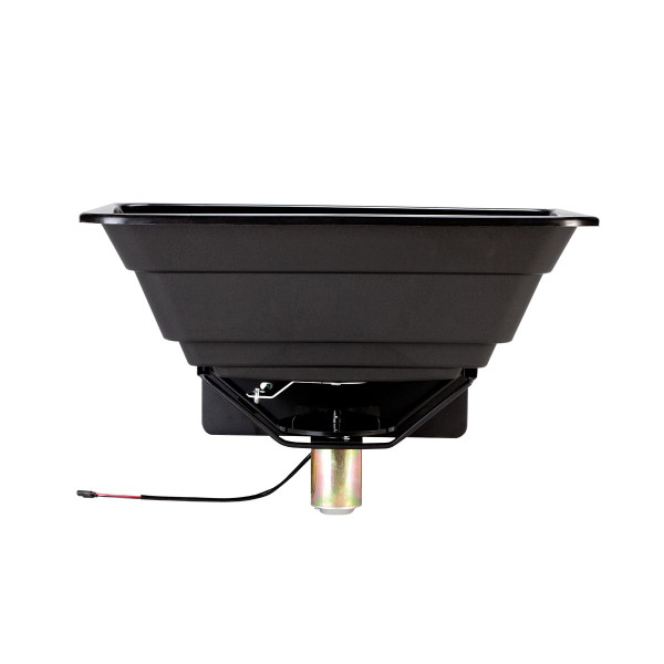 MAXXTUFF Esparcidor de parcelas de alimentos, sembradora de transmisión ATV de 12 V de capacidad de 50 lb para semillas, fertilizantes y alimentación de ciervos, puerta de cierre ajustable, soporte universal ATV con cubierta de tolva