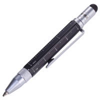 Troika Construction Liliput - PIP25/BK - Bolígrafo multitarea (pequeño) - Bolígrafo para herramientas - Regla en centímetros/pulgadas - Destornillador ranurado/Phillips - Lápiz óptico (negro) Original