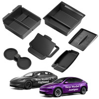TSLDRV 8 piezas organizador de consola central para Tesla Model Y Juniper accesorios 2026 2025 y para Tesla Model 3 accesorios 2024-2026 [desliza suavemente y patente de EE. UU.] Almohadilla de carga gafas de sol portavasos negro