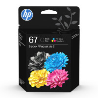 Cartuchos de tinta HP 67 negro/tricolor (paquete de 2) | Funciona con DeskJet 1255, 2700, 4100, Envy 6000, 6400 | Elegible para tinta instantánea | 3YP29AN | El embalaje puede variar