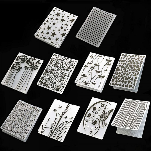 10 estilos Carpeta de plástico en relieve Plantillas para manualidades DIY Plantillas para sellos Tarjetas de papel para álbumes de recortes Herramienta para hacer álbumes de fotos Carpetas en relieve Suministros para manualidades artísticas hechas a mano