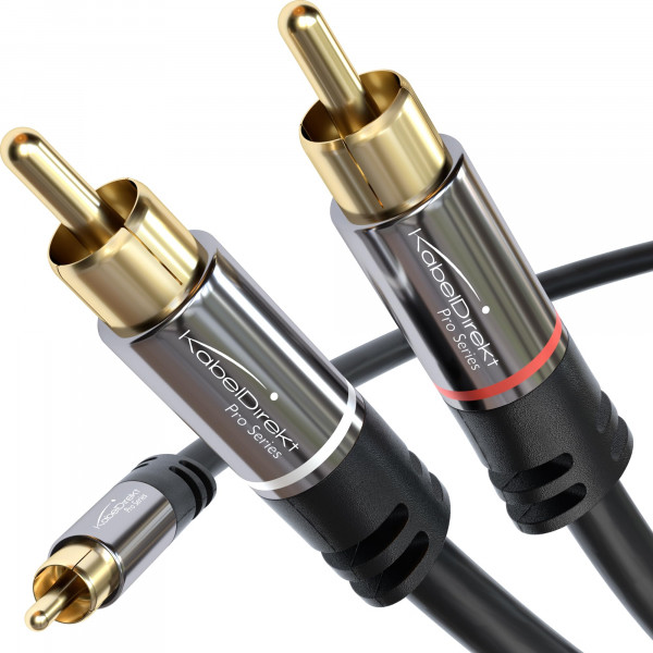 KabelDirekt – Cable RCA/Phono Y – 10 pies de largo – 1 a 2 RCA/Phono, cable de audio estéreo (coaxial, enchufes macho/macho, analógico/digital, adaptador para subwoofers/amplificadores/Hi-Fis/cine en casa/receptores, negro)