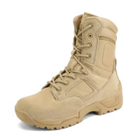 NORTIV 8 Botas de trabajo tácticas militares para hombre Senderismo Cremallera lateral Cuero Botas de combate para motocicleta al aire libre Respuesta, Talla 9, Arena