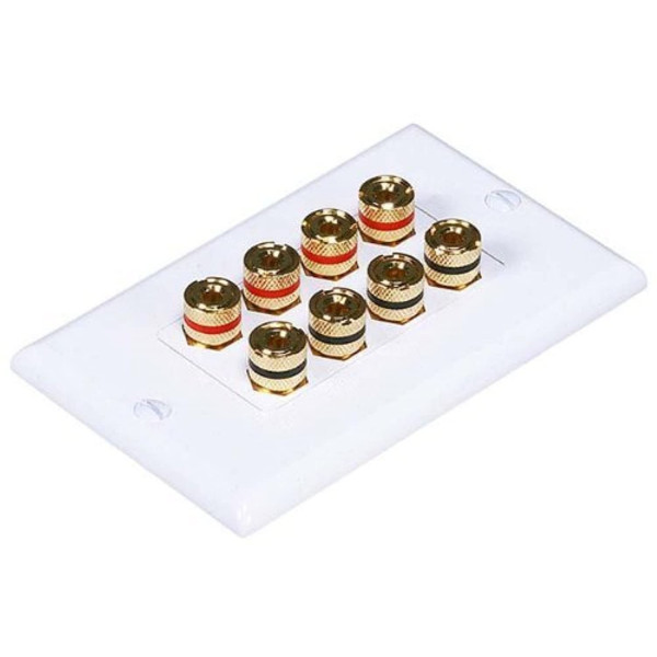 Moonrise Monoprice 103326 Banana Binding Post - Placa de pared para 4 altavoces, dos piezas, color blanco