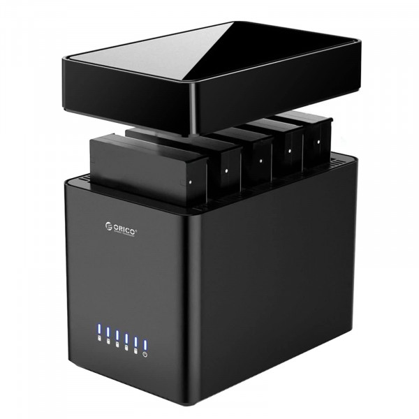 ORICO Caja de disco duro externo de 5 bahías de 3,5 pulgadas USB C a SATA Caja de disco duro externa magnética sin herramientas con adaptador de corriente de 12 V/6,5 A para almacenamiento familiar Soporta unidades de 2,5/3,5 pulgadas máx. 110 TB (5 x 22 