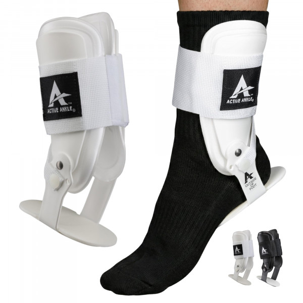 Tobillera Active Ankle T2, mediana, blanca, soporte rígido para hombres 7-10 y mujeres 8-11, talla de zapato, tobillera ajustable para esguince de tobillo, voleibol y porristas, acolchado ligero de EVA, se adapta al pie izquierdo o derecho