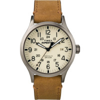 Reloj Timex Expedition Scout de 40 mm para hombre, caja gris, esfera color crema y correa de cuero color canela