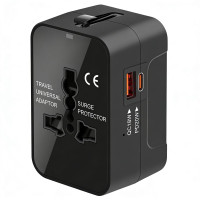 Adaptador de viaje universal en todo el mundo, carga rápida GaN con puertos de carga rápida PD 3.0 USB-C y USB-A, convertidor de adaptador de enchufe internacional todo en uno, cargador de pared de CA para Europa, EE. UU., Reino Unido, AUS, negro