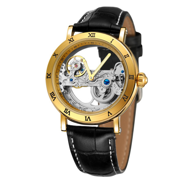 FORSINING Reloj Esqueleto con Banda de Goma de Estilo Popular Triángulo Movt Automático de Lujo de Diseño Único para Hombres