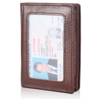 compalo Bloqueo RFID Bolsillo frontal Minimalista Cartera plegable de cuero delgado Estuche para tarjetas de crédito Ventana de identificación
