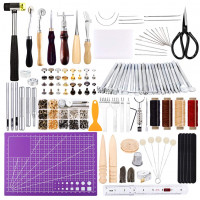 Kit de herramientas para cuero de 183 piezas, kits de trabajo de cuero con fabricación de sillas de montar, remaches, punzón, martillo para manualidades, fabricación, proyectos de bricolaje