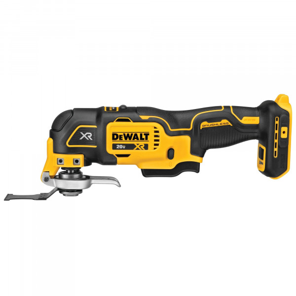 DEWALT 20V MAX XR Multiherramienta oscilante inalámbrica, motor sin escobillas de velocidad variable multiherramienta con luz LED, tiempo de ejecución extendido, incluye dos cuchillas de corte de madera, solo herramienta (DCS356B)