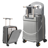 MAITUD Maleta para niños de 2 a 12 años, equipaje con asa ensanchada con asiento y bolsillo delantero, estuche de viaje ligero y rígido con ruedas giratorias silenciosas de 360° y cerradura aprobada por la TSA, gris