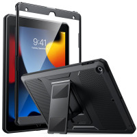 MoKo Funda para iPad de 10,2 Pulgadas iPad 9.ª Generación 2021/ iPad 8.ª Generación 2020/ iPad 7.ª Generación 2019, [Resistente] Funda Protectora de Cuerpo Completo a Prueba de Golpes con Protector de Pantalla Incorporado, Negro