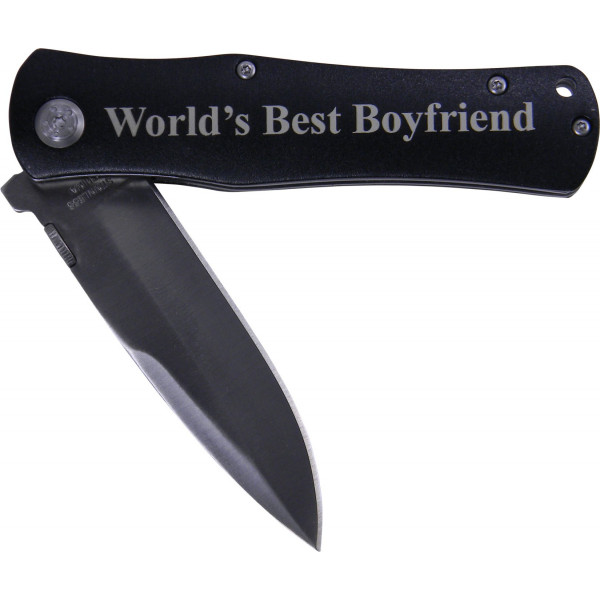 Navaja de bolsillo plegable de acero inoxidable World's Best Boyfriend (mango negro)