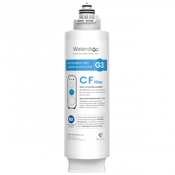 Filtro Waterdrop G3-N1CF, repuesto para sistema de ósmosis inversa Waterdrop G3-W, G3P600 y G3P800, 6 meses de vida útil