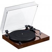Fluance RT82 Referencia Tocadiscos de vinilo de alta fidelidad con cartucho Ortofon OM10, motor de control de velocidad, zócalo de madera MDF de alta masa, pies de aislamiento de vibración - Nogal
