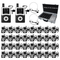 Retekess T130U (4.ª generación T130) Sistema de guía turística inalámbrico, auriculares para guía turística digital con calidad de sonido claro, 200 m, señal estable, sistema de escucha asistida para fábrica, viajes (2 transmisores 32 receptores)