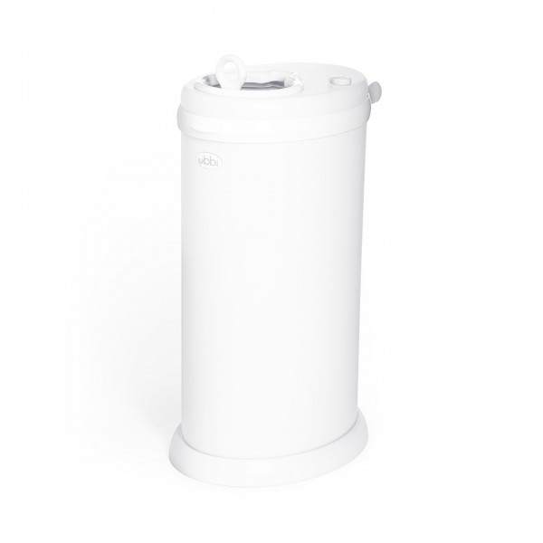 Cubo para pañales Ubbi de acero inoxidable, sin bolsas especiales, con bloqueo de olores, blanco