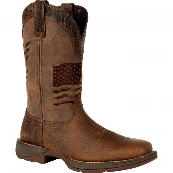 Bota vaquera con bordado de bandera desgastada marrón Durango, talla 11,5 (W)