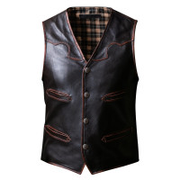 WPKDS Chaleco de piel de vaca premium desgastado vintage para hombre, chaqueta de motocicleta de cuero con múltiples bolsillos para las cuatro estaciones (marrón, 3XL)