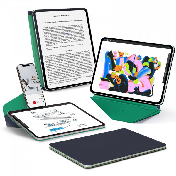MOFT Dynamic Folio Funda para iPad Air de 13 pulgadas (M4 2026/M3 2025/M2 2024), funda delgada con soporte magnético con más de 20 ángulos de visión, encendido/apagado automático, ultrafina, azul marino x verde Oz