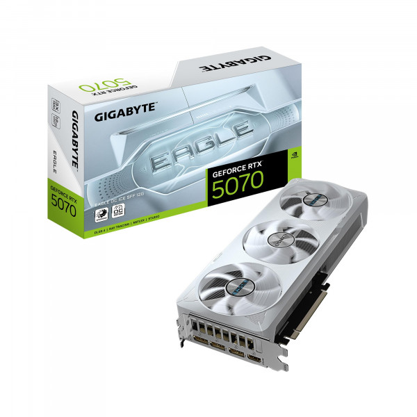 Tarjeta gráfica GIGABYTE GeForce RTX 5070 Eagle OC ICE SFF 12G, 12 GB 192 bits GDDR7, PCIe 5.0, sistema de refrigeración WINDFORCE, tarjeta de vídeo GV-N5070EAGLEOC ICE-12GD, compatible con escritorio