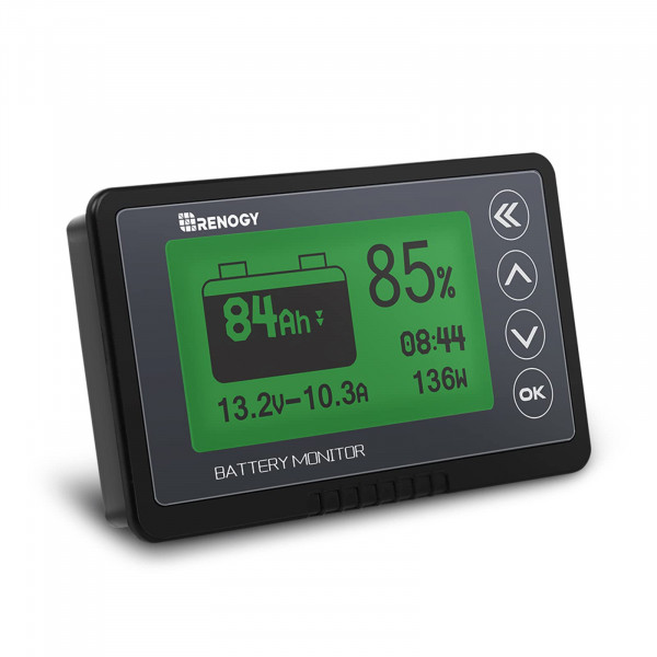 Renogy Monitor de batería 500A con derivación, alarma programable de alto y bajo voltaje, rango 10V-120V hasta 500A, cable blindado de 20 pies, compatible con litio de 12V sellado, gel, baterías inundadas, negro