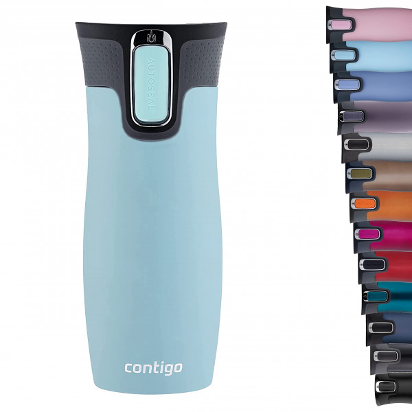 Contigo Unisex's West Loop Autoseal Thermobecher, Edelstahl Isolierbecher, Kaffeebecher to Go, BPA free, auslaufsicherer Reisebecher mit Easy-Clean-Deckel, hält bis zu 5h Warm, 470 ml, Iced Aqua