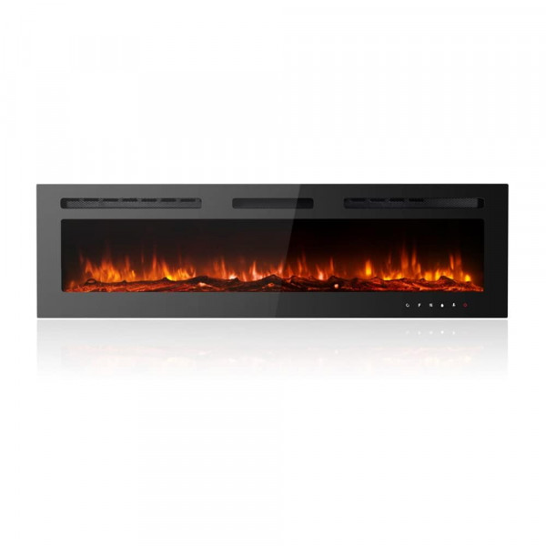 Maxhonor Chimenea eléctrica con insertos, calentador independiente para la sala de estar, chimenea flotante con 12 colores LED con leños y piedras, calentadores espaciales para uso en interiores, 1500 W/750 W, negro, 60 pulgadas