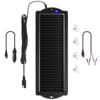 Sunway Cargador de batería solar para automóvil y mantenedor, cargador de batería de panel solar de 12 V con enchufe para encendedor de cigarrillos, abrazadera de batería para automóvil, motocicleta, barco, motonieve, embarcación, RV